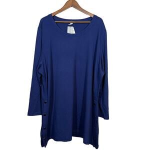 NEW! Ideology Casual Tartan Blue Button Side Pullover - 4X